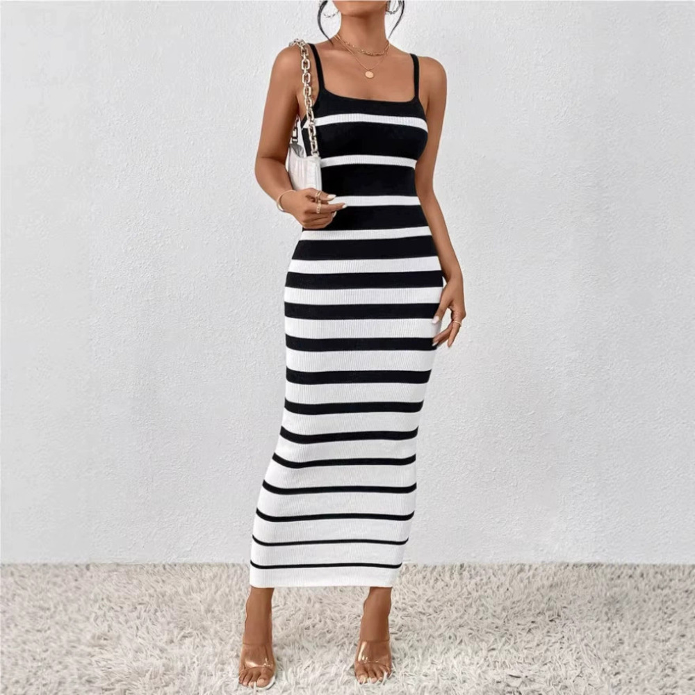 Zara Striped Spaghetti Strap Bodycon Maxi Dress